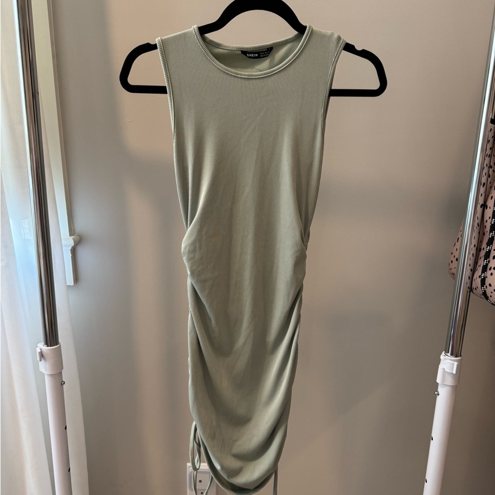 SHEIN Sage Green Sleeveless Ruched Midi Dress
